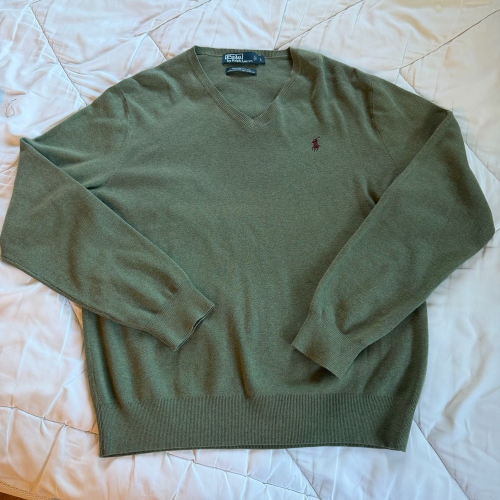 Polo Ralph Lauren Pima Cotton Sweater Mens Large Green Crewneck Pony Logo
